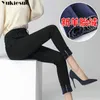 Hiver chaud jean femme taille haute femme épais velours pantalon noir Mujer extensible Slim Denim crayon pantalon 210608