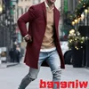 Men's Jackets Autumn Men Woolen Coat Fashion High-quality Plus Velvet Pure Color Simple Mid-length Wool Jacket Lapel Clothing