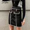 Autumn women tweed skirt Vintage stitching double breasted female short pencil Office ladies zipper mini skirts 210414