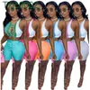 Women Two Piece Sets Designer Tracksuits Slim Sexy Round Neck Color Contrast Splicing Strap Hollow Out Sleeveless Vest Shorts