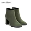 SOPHITINA Elegant Lady Woman Ankle Boots Autumn Solid Kid Suede Boots Sexy High Square Heel Round Toe Office Lady Shoes B73 210513
