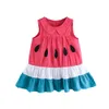 Spädbarn Barnflicka Sommar Ärmlös Rund Neck Sundress Casual Watermelon Beach Dress Q0716