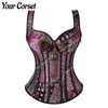 NXY set sexy Corsetto nero Top con spalline Floreale Overbust Bustier Lingerie di pizzo vintage Taglie forti per le donne Steampunk Satin 1130