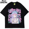 Män Hip Hop Streetwear T Shirt Sexig Anime Girl Illusion Print Tshirt Sommar Kortärmad T-shirt Harajuku Bomull Loose Tops Tees 210409