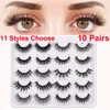 3D Natural False Eyelashes 10 Pairs Faux Mink Lashes Reusable 100% Handmade Dramatic Long Thick Soft Wispy Fluffy Volume Eyelash 11 Styles Eye Makeup Tools