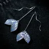 Colorful Transparent Mermaid Tail Dangle Earring for Women 925 Sterling Silver Geometric Wave Drop Fine Jewelry 210707