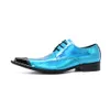 Scarpe formali da uomo con punta in metallo vera pelle oxford per uomo scarpe eleganti italiane scarpe da sposa brogue con stampa pelle di serpente blu