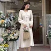 Hiver Kawaii Vintage une pièce robe femmes élégant dentelle fête robe Midi femme solide coréen mode arc robe de créateur 2021 Y1204