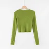 Kvinnor Kontrastfärger V-Neck Långärmad Ribbed Sweater Monterad Crop Sticka Pullover 210512
