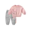 Lovely Baby Girls Kläder Set Bomull Unicorn TröjorHirt och Byxor Street Outfit För 1 2 3 YRS Jogging Suits Montering 210529