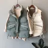 Winter slank gestreepte stand-up kraag kant dikke dons katoenen taille jas vrouwen mode chic luie wind vest tops vrouw 210520