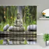 Rideaux de douche Zen pierre bouddha fleurs paysage créativité Art salle de bain rideau de bain avec crochets tissu imperméable décor de baignoire