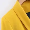 Kvinnor mode blazers och jackor höst långärmad dubbel breasted blazer kvinnlig gul elegant kostym kontor kläder 210428