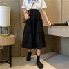 Летняя винтажная юбка с высокой талией женщины повседневная дикая складки для подростков Корейский стиль черный белый рюшами midi 210421