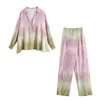 Femmes Deux Pièces Ensemble Multiway Tie Dye Chemise Wrap Pantalon Chic Lady Mode Casual Confortable Femme Tenues Pantalons Ensembles 211105