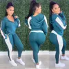 Wholesale outono esporte de inverno dois pedaços conjunto mulheres túnica manga longa casaco top + corredores de cintura alta calças calças calças streetwear 210525