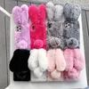 أذني الأرنب حالات الهاتف الخليوي فروي لأجهزة iPhone 14 12 11 13 Pro Max XR 7 8 Plus 3D Cute Diamond TPU Soft Furry Cover