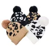 Leopard Knitted Hats Pompom Fur Ball Beanies Fashion Outdoor Women Winter Warm Wool Knitting Caps RRA4507