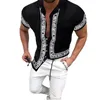 Big Size 3XL Men's Casual vintage Shirts blouses short Sleeve summer Black white printed Shirt Loose Fit Print Pattern Man Cl266p