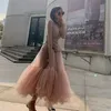 Vintage Rosa Gefaltete Lange Tüll Rock Tutu Femme Hohe Taille Runway Weiche Mesh Röcke Koreanische Frauen Frühling Jupe Harajuku 210708