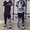 Luxury Retro Sweatsuit Casual Tshirt Pants Sets Two-piece Set Tracksuit Men Street Wear Social Nightclub Male Clothing 210527