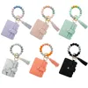 Keychains Letter Silicone Beaded Wristlet Leather Card Holder Initial Keychain Bracelets For Women PU Tassel Key Chain