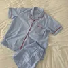Koreanska pyjamas för kvinnor pyjamas lösa pijamas med shorts två stycken set sommar mjuk casual hemdräkt våren droppe 210809