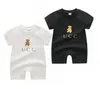 Été Bébé Garçons Filles À Manches Courtes Barboteuses Lettres Imprimé Infantile Coton Dessin Animé Ours Combinaisons Belle Toddler Onesies Vêtements Pour Enfants