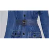 Femmes automne et hiver Vintage Denim robes de haute qualité à manches longues élégant Designer piste simple boutonnage bleu Vestidos 210520