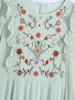 Frauen Rundhals Langarm Blumen Stickerei Kleid Vintage Lose Rüschen Nähte Chic Weibliche Midi Kleider 210507