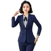 Professionella kvinnliga byxor passar Pure Color Business Formal Slim Long Sleeve Blazer med byxor Office Ladies ol Uniform Designs Women's Two