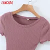 Tangada Women Basic Big Strethy Pink T Shirt Short Sleeve O Neck Tees Ladies Casual Tee Shirt Street Wear Top 8H45 210609