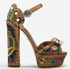 Luxury Gems Pearls Platform Sandals Crystal Woman Extremely High Chunky Heels Buckle Strap Embroidery Shoes Banquet