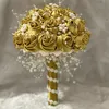 Decoratieve bloemen kransen handgemaakte bruiloft bruids kralen vasthouden boeket diamant parel bruidsmeisje schattig gouden Mariage met kant W273H