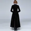 Winter Runway Designer Kobiety Vintage Notched Collar Wrap Black Velvet Maxi Coat Grube Ciepłe Długie wykopy Znaki 210820