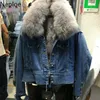 Autumn Winter Slim Fit Denim Jacket Women Thick Patchwork Fox Fur Collar Chaquetas Mujer Student Coat 46183 210422