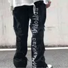 HOUZHOU jean dchir pour hommes pantalon en Denim style Hip Hop noir Harajuku jambes droites broderie Streetwear 0309
