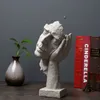 Hars Silence Standbeeld Samenvatting Statuettes Zeg geen hoormasker beeldhouwkunst voor kantoor Vintage Home Decor 210414