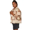 Зимняя новая женская мода теплый отворотный куртка 4XL женские клетки шерстяные шерсти вниз куртка ретро короткое пальто уличные одежды 210422