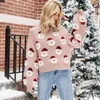 Casual vrouw oversized roze appliques kerst truien herfst winter zoete meisjes sneeuwpop knitwear vrouwelijke chique losse tops 210515