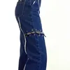 Gestreepte gescheurde blauwe Y2K Split jeans voor meisjes vrouwelijke casual vrouwen vintage denim broek hoge taille broek capri streetwear 210415