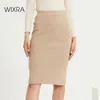 Wingra Womens Gebreide Rechte Rokken Effen Basic Dames Hoge Taille Knielengte Rok Streetwear Herfst Winter 210730