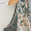 Zevity Women Vintage Koronki Agielskie V Neck Cloth Patchwork Print Casual Slim Sukienka Kobiet Rękaweres Vestido Sukienki Chic DS4503 210603