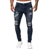 "Stylish Men's Hole Blue Skinny Jeans: dragkedja stängning, andningsbar tyg, bekväm passform - perfekt för mode -framåt Menfolk!"
