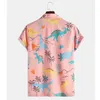 Mode Hawaiian Shirt Mens Rolig stil Dinosaur Tecknad filmtryckt Kortärmad Rosa T-shirts Män Koreanska Kläder 210527