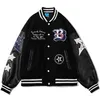 Hip Hop Baseball Jacket Coat Men Letter B Embroidery Leather Sleeve Varsity Bomber Biker Punk Vintage Fashion College 211110