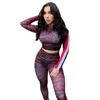 Y2k Fashion Striped 2 Piece Sport Sets Womes High Street Crop Top Cheville Longueur Pantalon Costume Plussized Survêtement Sportswear 210515