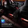 Neue Auto Innen RGB LED Streifen Licht Fuß Umgebungs Lampe Mit USB Zigarette Leichter Musik Dekorative Atmosphäre Licht Led Licht bar12V