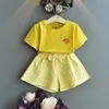 Girl Set Summer Short-sleeve Printed T-shirt + Plaid Skirt Suit Children 2-piece 3-7 Years Old Sweet Clothes 210515