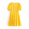 Frauen Floral Stickerei Mini Kleider Sommer V-ausschnitt Süße Paty Kleid Kurzarm Solide Baumwolle Kleid Casual Sommerkleid 210414